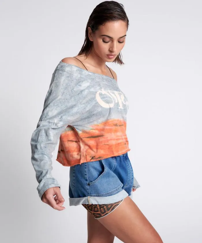 Women OTS ORGANIC RUMBLE CROPPED LONGSLEEVE TEE One Teaspoon Tops Women OTS ORGANIC RUMBLE CROPPED LONGSLEEVE TEE One Teaspoon Tops