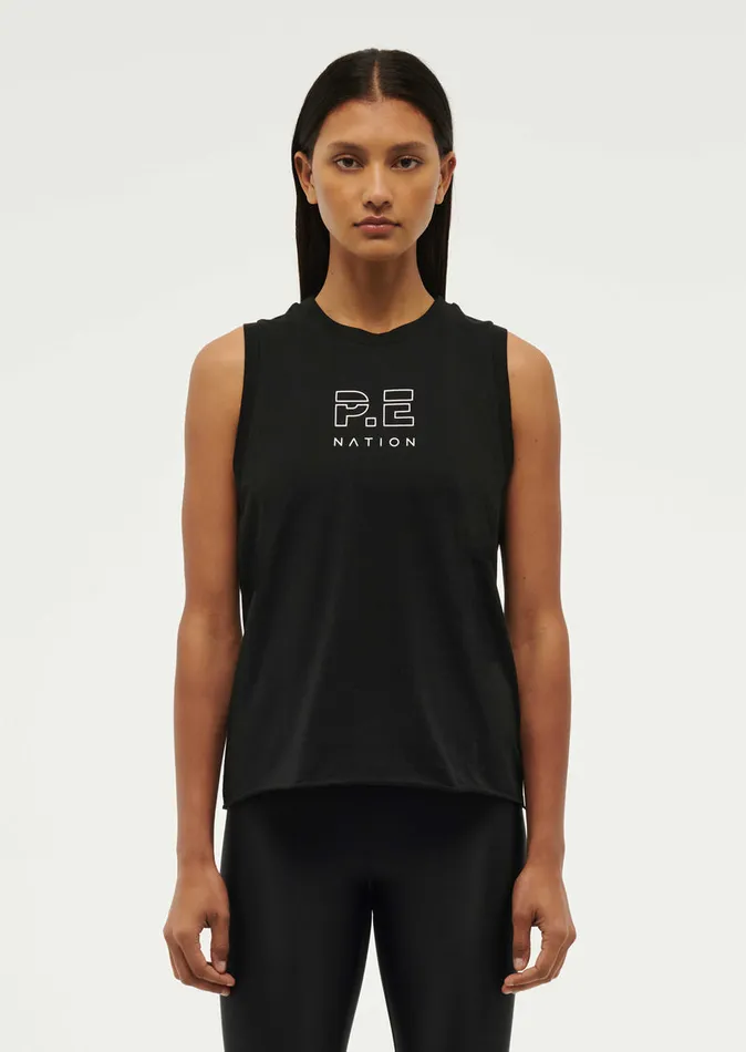 Women PE Nation SHUFFLE TANK IN BLACK Baseline
