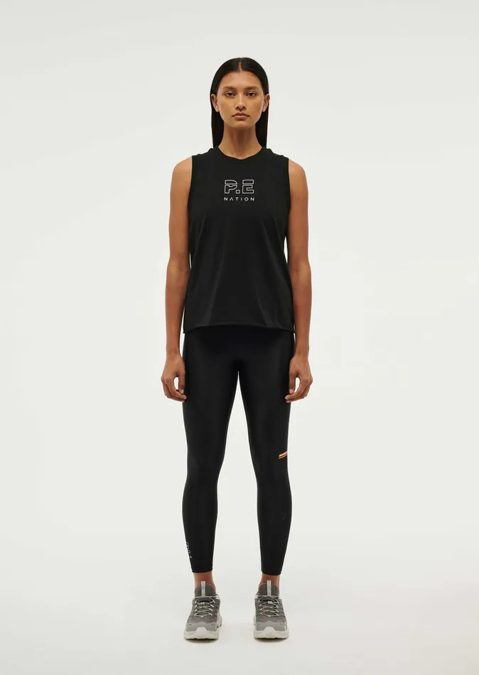 Women PE Nation SHUFFLE TANK IN BLACK Baseline