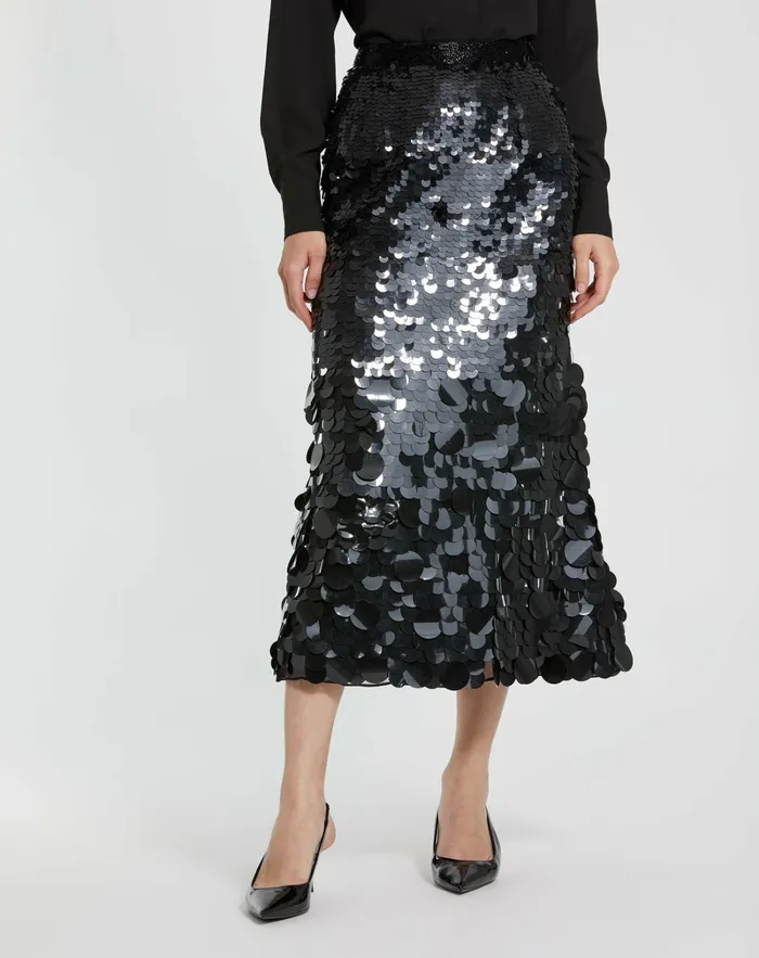 Women Paillette Sequin Midi Skirt Black Skirts Mac Duggal