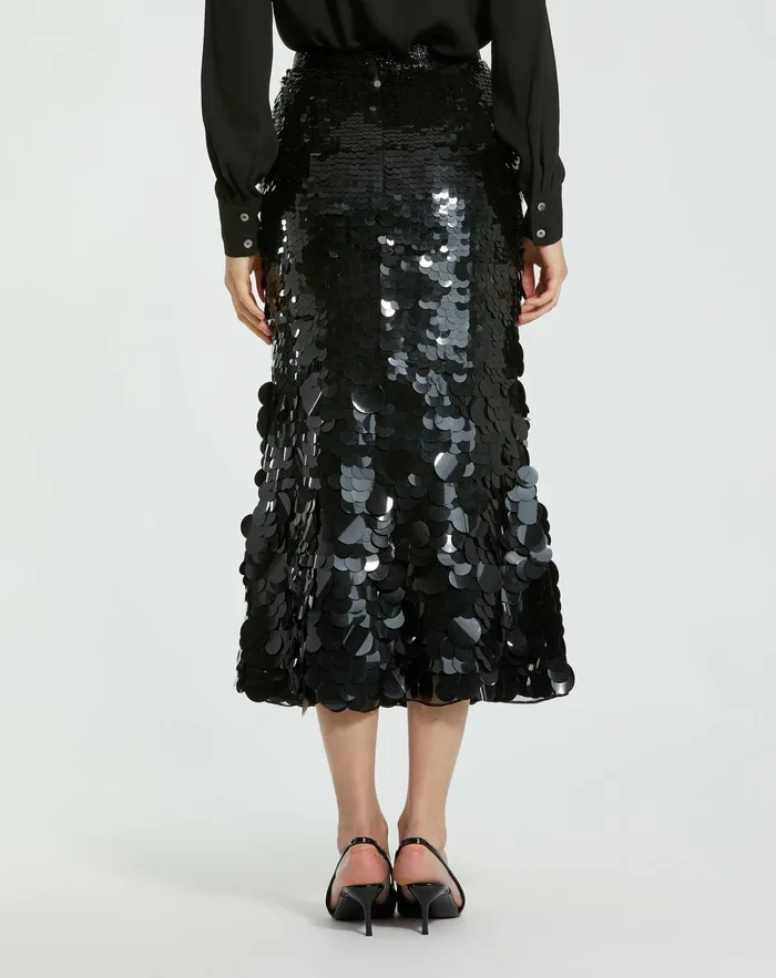 Women Paillette Sequin Midi Skirt Black Skirts Mac Duggal