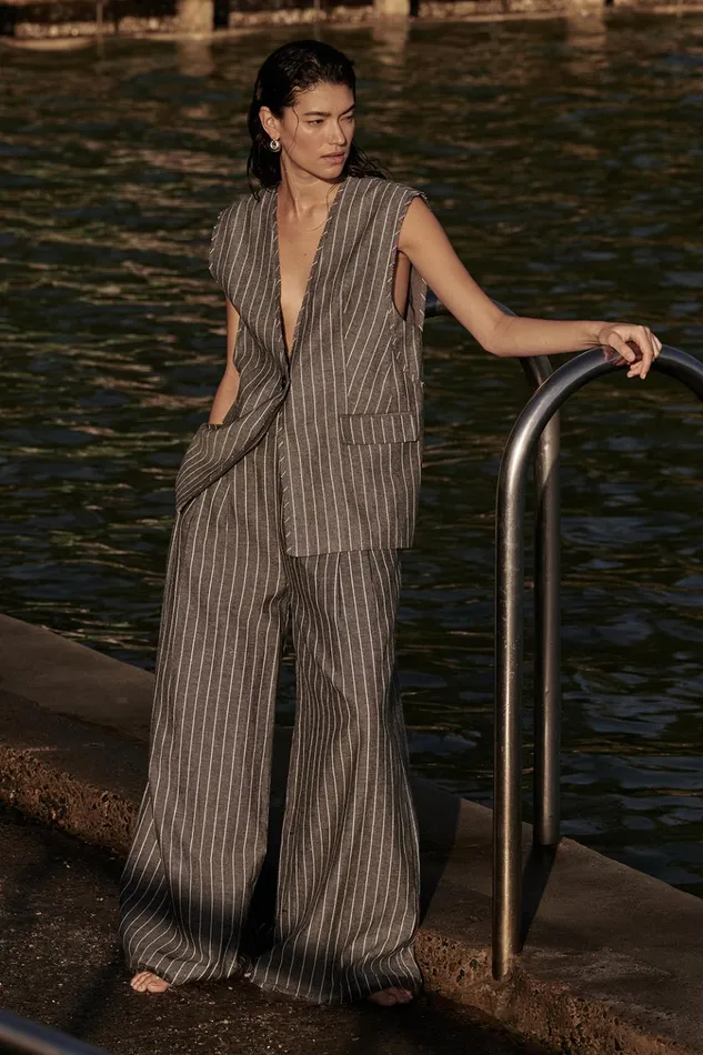 Women Pants DISSH OLLIE SLATE STRIPE WIDE LEG PANT