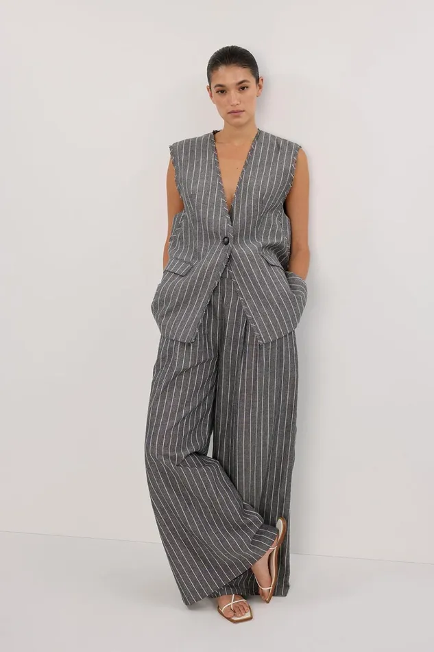 Women Pants DISSH OLLIE SLATE STRIPE WIDE LEG PANT