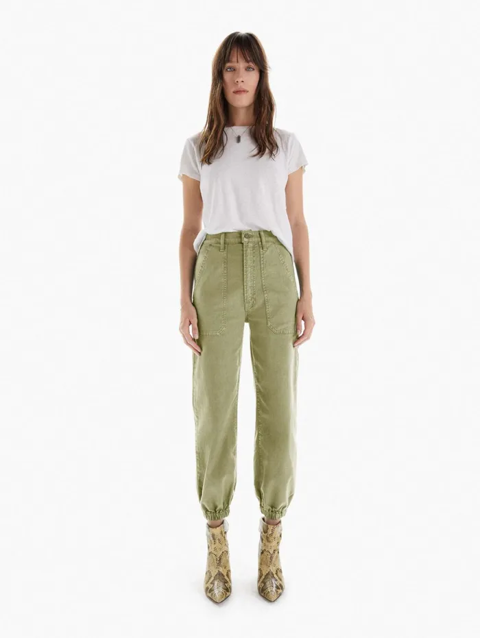 Women Pants Mother Denim The Wrapper Patch Springy Ankle Medium Green