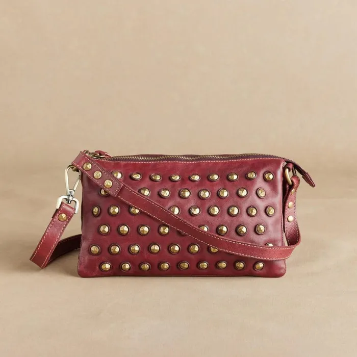 Women Paola Studded Crossbody Bag Bordeaux Sundance Catalog Handbags