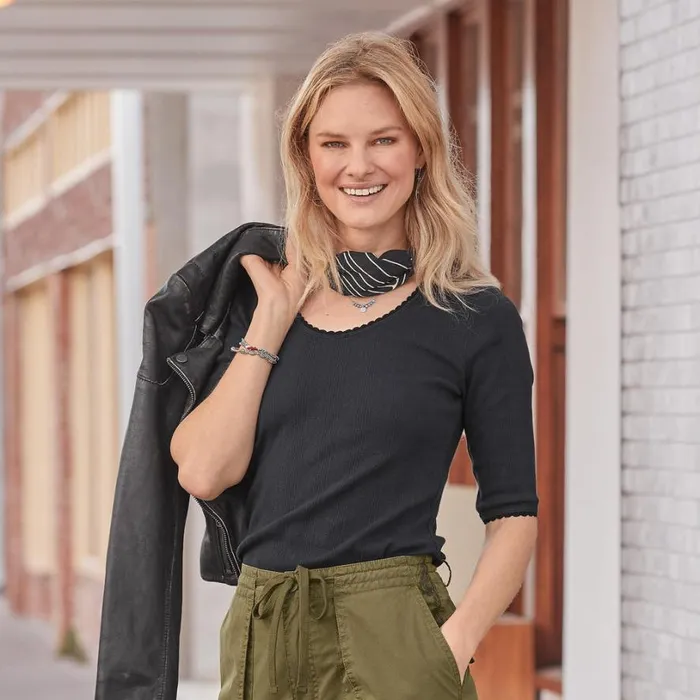 Women Perfect Pointelle 12 Sleeve Tee Black Sundance Catalog Tops Women Perfect Pointelle 12 Sleeve Tee Black Sundance Catalog Tops