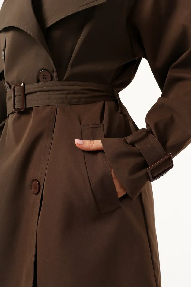 Women Petal and Pup Billy Button Front Trench Coat Chocolate Brown Jackets and Coats