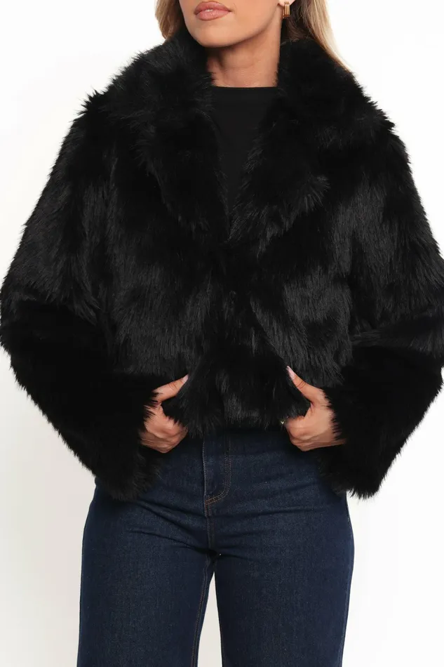 Women Petal and Pup Bobbi Faux Fur Jacket Black Jackets and Coats
