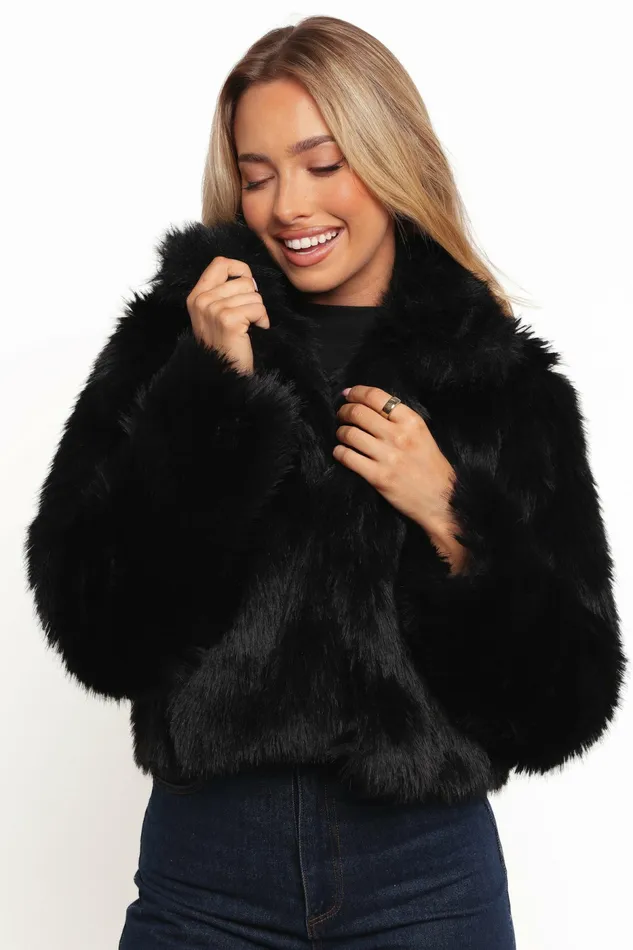 Women Petal and Pup Bobbi Faux Fur Jacket Black Jackets and Coats
