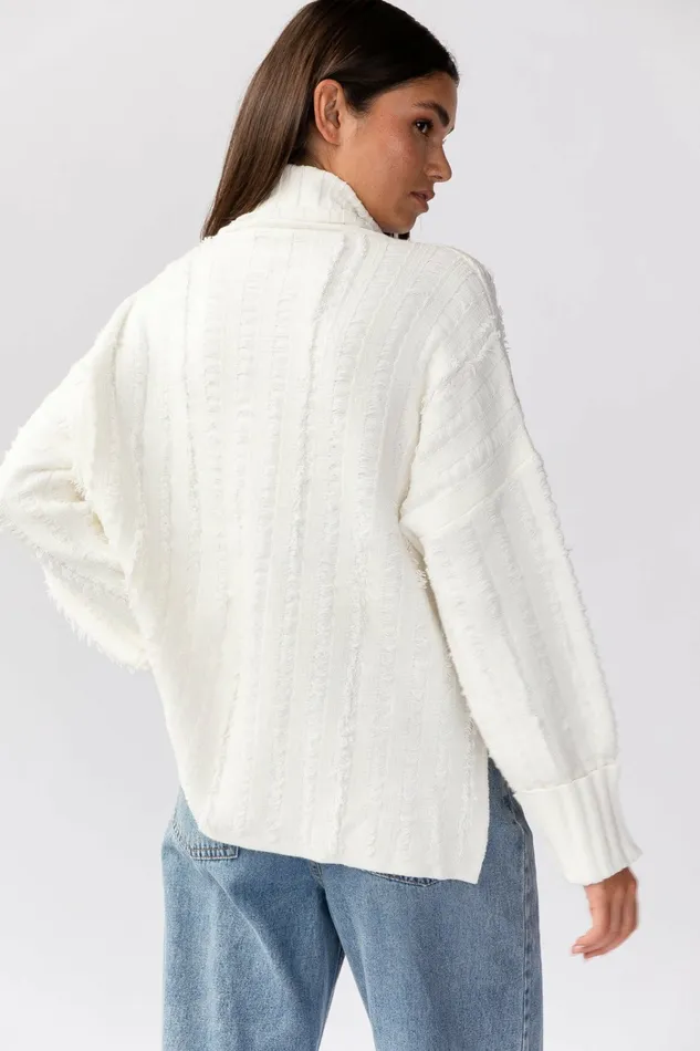 Women Petal and Pup Dana Turtleneck Fringe Knit Sweater White Sweaters
