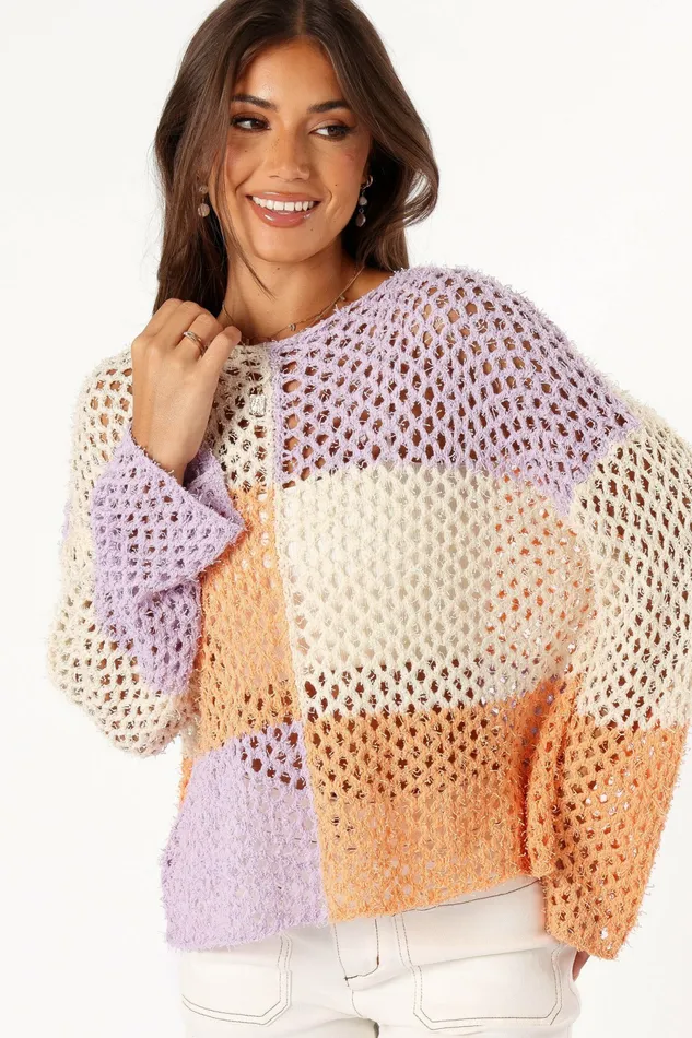 Women Petal and Pup Dawn Color Block Knit Sweater Cream Lavender Sweaters
