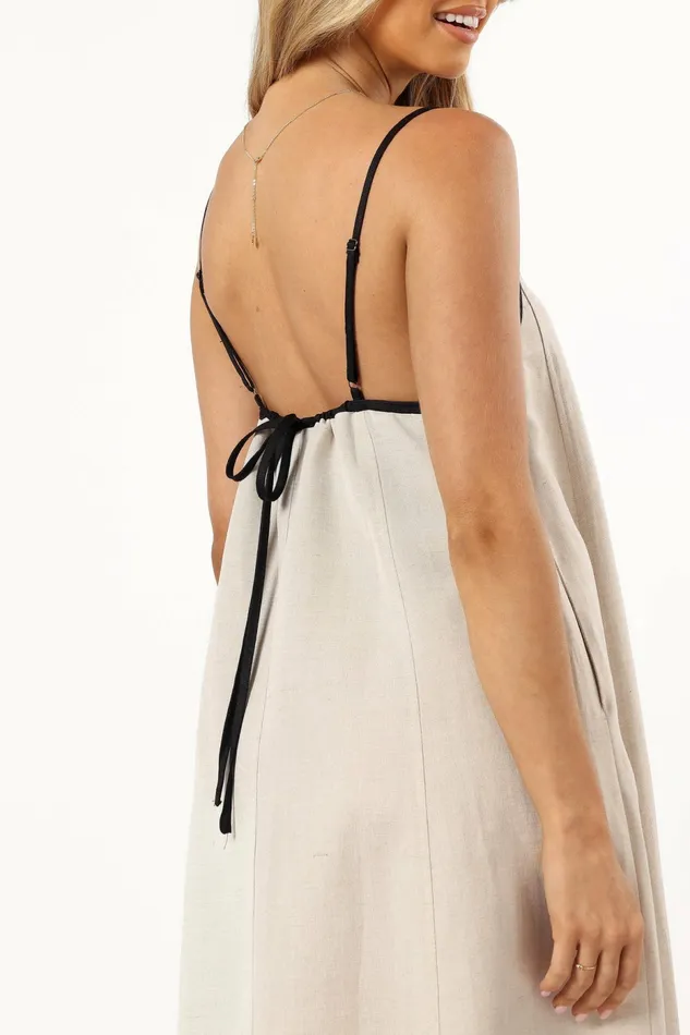 Women Petal and Pup Elliana Maxi Dress Beige Linen Dresses