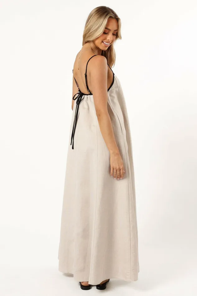 Women Petal and Pup Elliana Maxi Dress Beige Linen Dresses