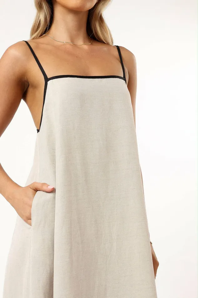 Women Petal and Pup Elliana Maxi Dress Beige Linen Dresses