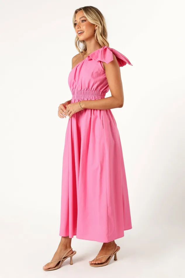 Women Petal and Pup Kailey One Shoulder Maxi Dress Hot Pink Linen Dresses