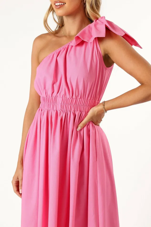 Women Petal and Pup Kailey One Shoulder Maxi Dress Hot Pink Linen Dresses