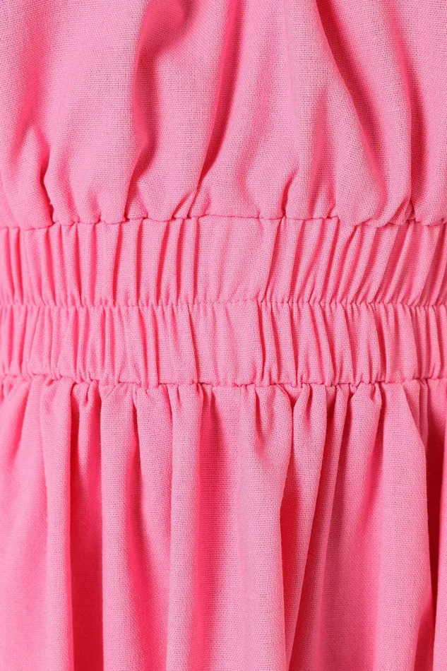 Women Petal and Pup Kailey One Shoulder Maxi Dress Hot Pink Linen Dresses