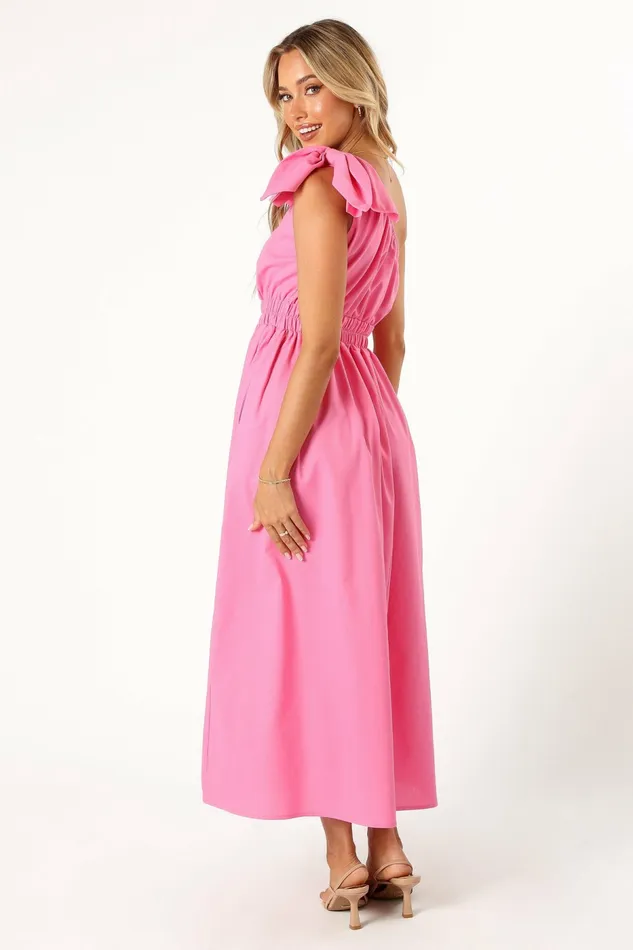 Women Petal and Pup Kailey One Shoulder Maxi Dress Hot Pink Linen Dresses