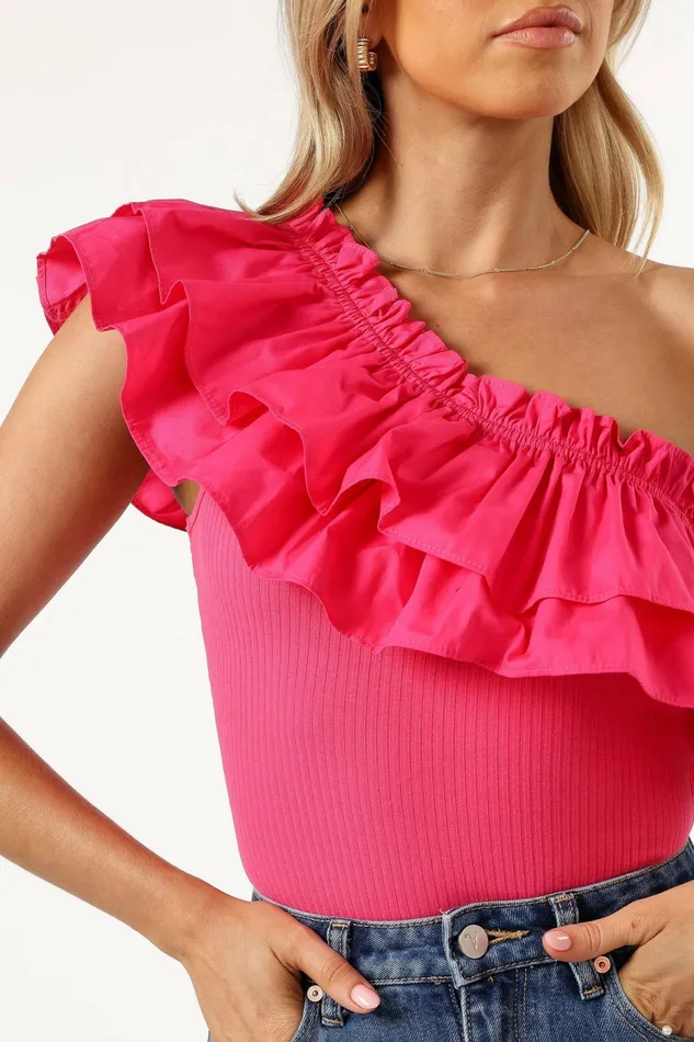 Women Petal and Pup Meena One Shoulder Bodysuit Fuchsia Bodysuits