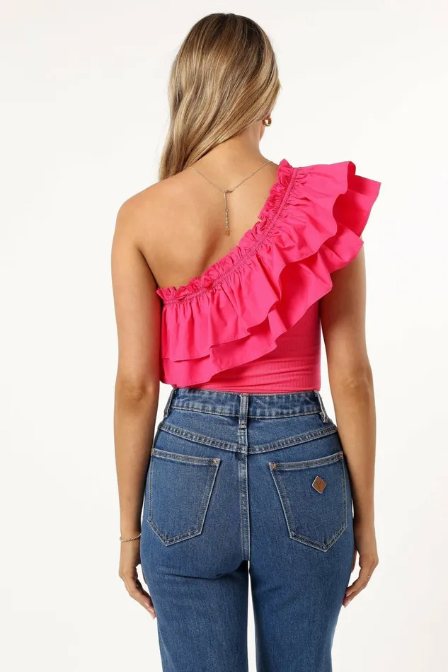 Women Petal and Pup Meena One Shoulder Bodysuit Fuchsia Bodysuits