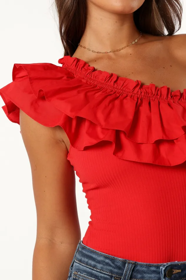 Women Petal and Pup Meena One Shoulder Bodysuit Red Bodysuits