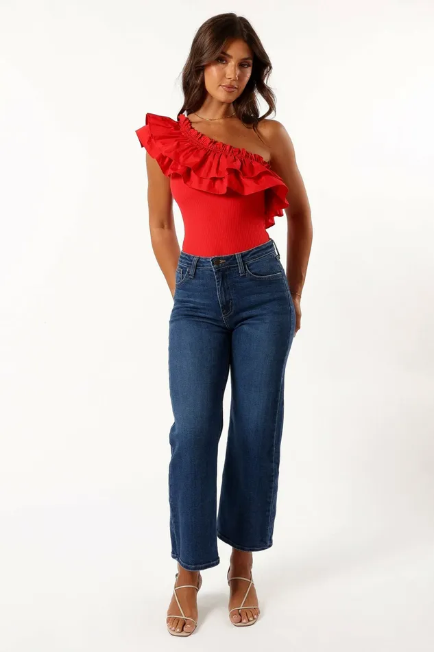 Women Petal and Pup Meena One Shoulder Bodysuit Red Bodysuits