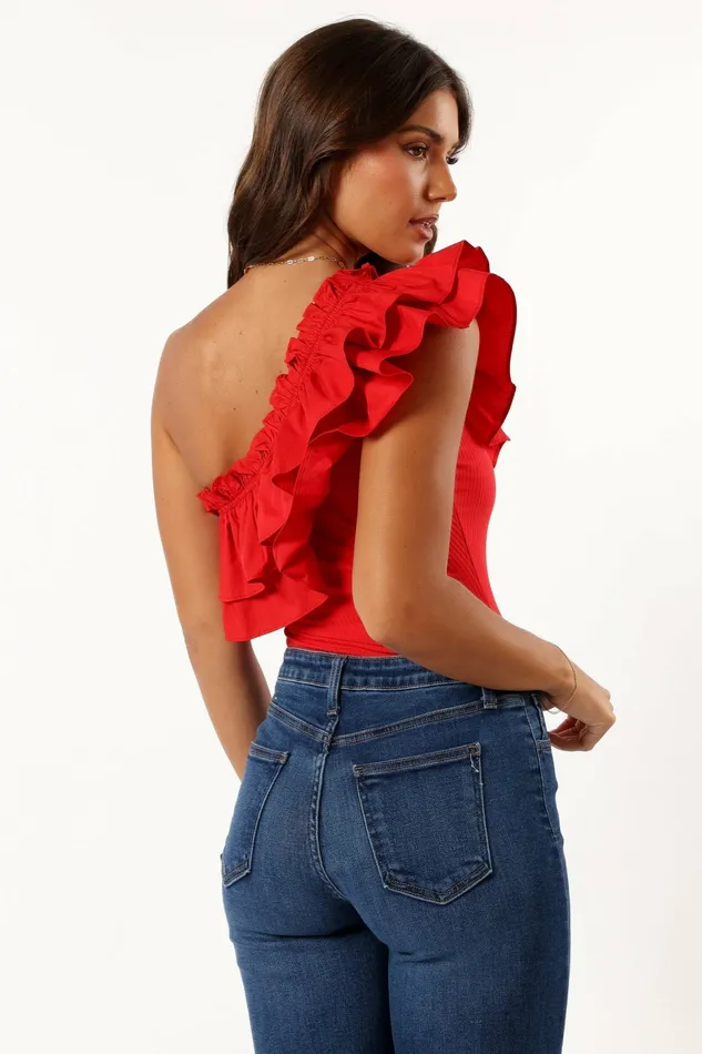 Women Petal and Pup Meena One Shoulder Bodysuit Red Bodysuits