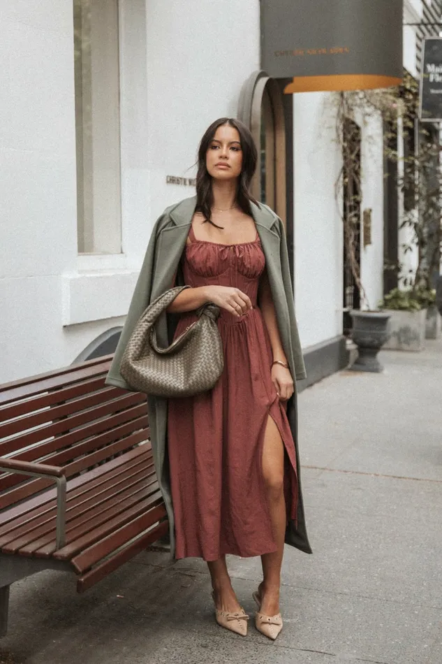 Women Petal and Pup Sofie Midi Dress Brick Winter Dresses