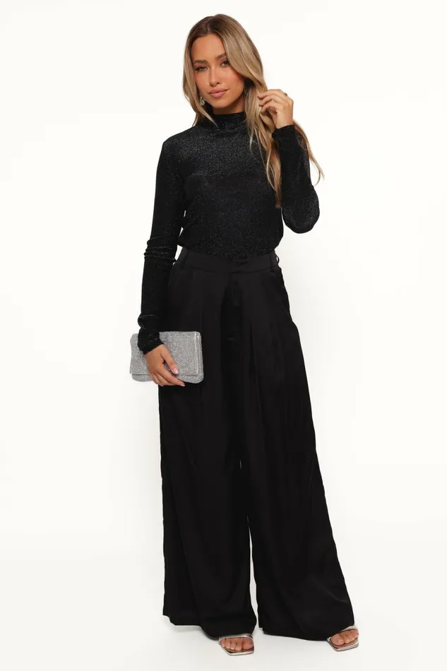 Women Petal and Pup Tassie Cowlneck Lurex Shimmer Knit Sweater Black Blouses and Shirts
