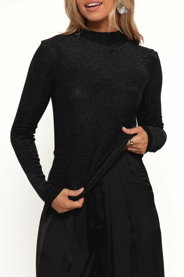 Women Petal and Pup Tassie Cowlneck Lurex Shimmer Knit Sweater Black Blouses and Shirts