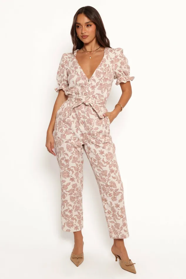 Women Petal and Pup Valerie Jumpsuit Ivory Tan Denim