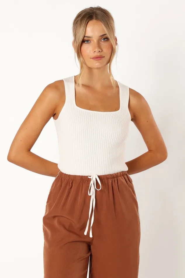 Women Petal and Pup Yara Rib Knit Top White Tops