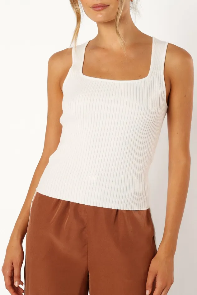 Women Petal and Pup Yara Rib Knit Top White Tops