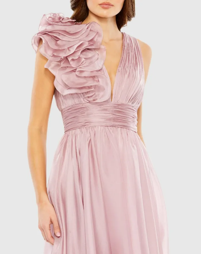 Women Pink Sleeveless Chiffon ALine Tea Length Cocktail Dress Rose Cocktail Dresses Mac Duggal