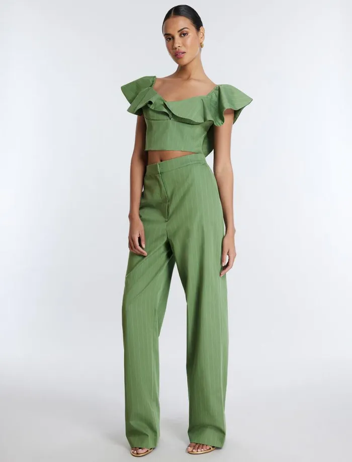 Women Pinstripe Trouser Green Stripe BCBG Bottoms Women Pinstripe Trouser Green Stripe BCBG Bottoms