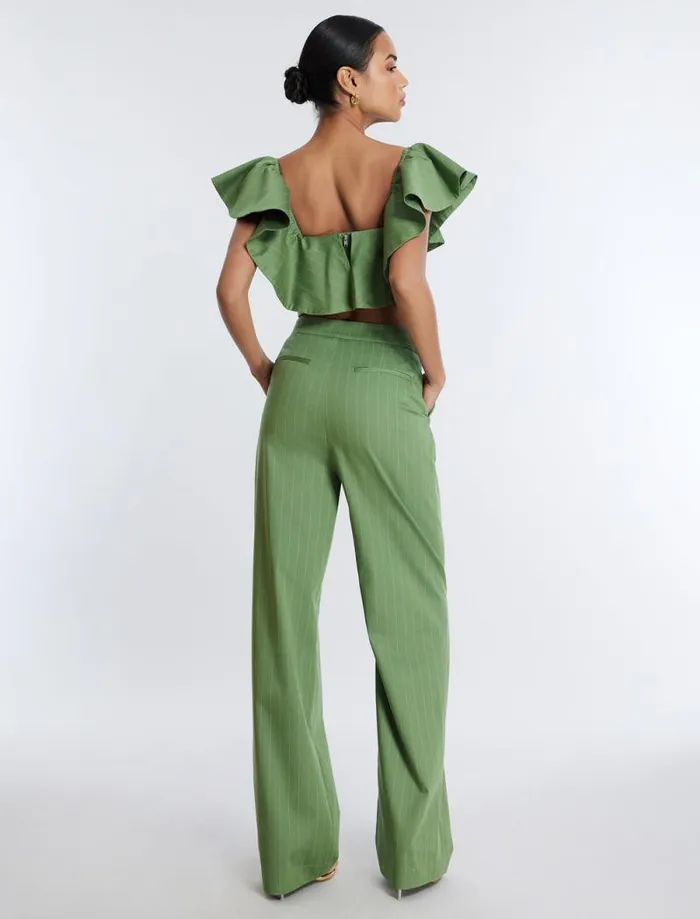 Women Pinstripe Trouser Green Stripe BCBG Bottoms Women Pinstripe Trouser Green Stripe BCBG Bottoms