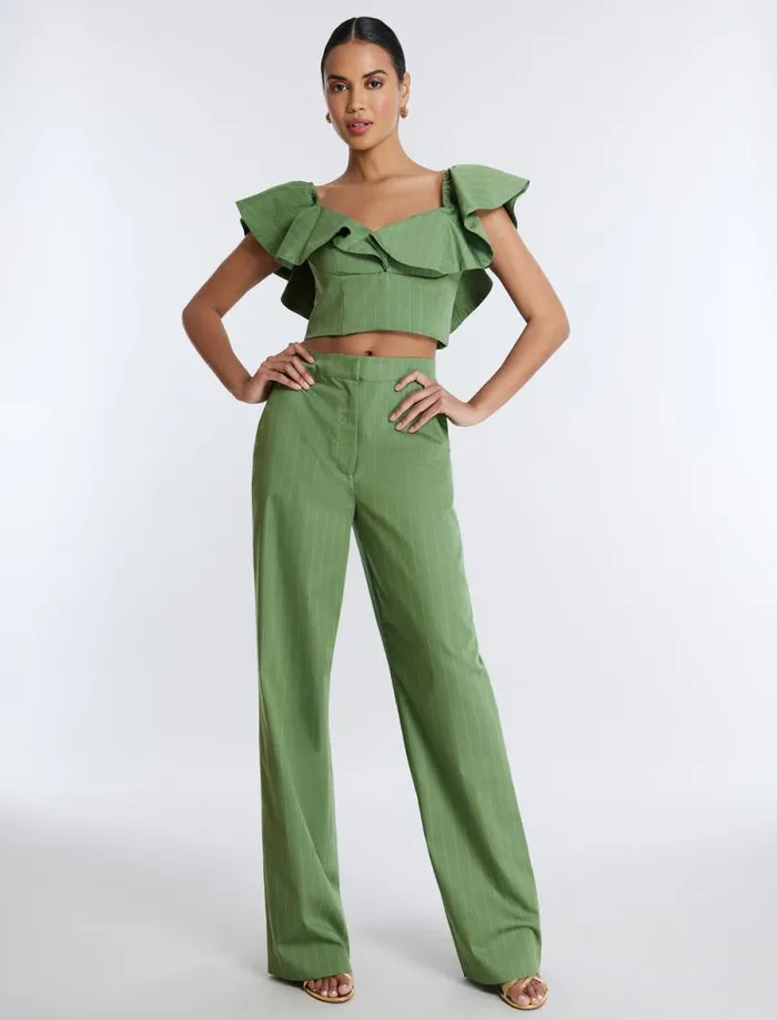 Women Pinstripe Trouser Green Stripe BCBG Bottoms Women Pinstripe Trouser Green Stripe BCBG Bottoms