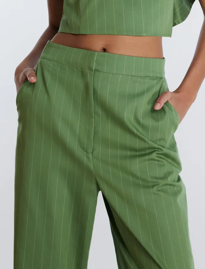 Women Pinstripe Trouser Green Stripe BCBG Bottoms Women Pinstripe Trouser Green Stripe BCBG Bottoms