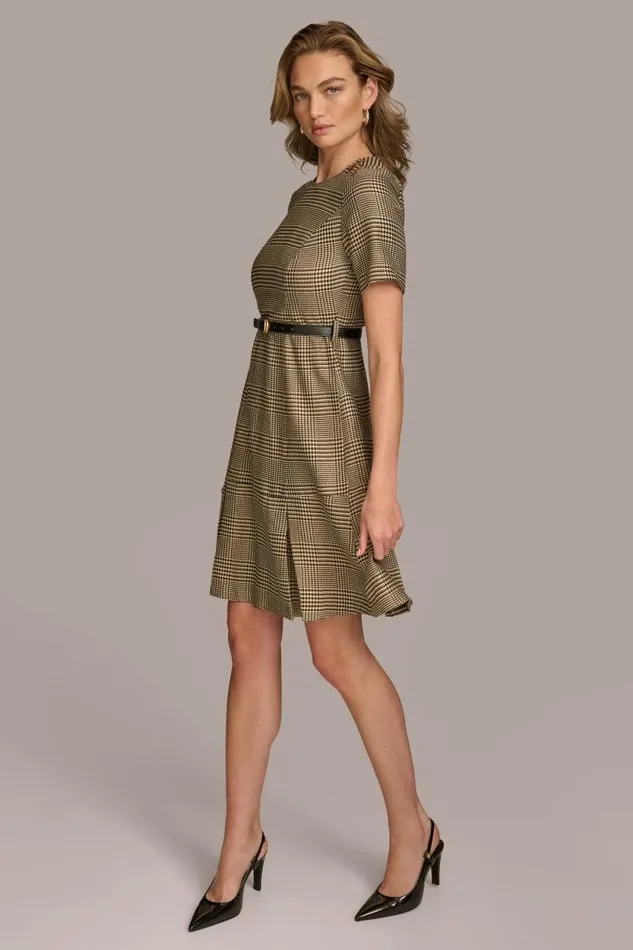 Women PLEATED PLAID DRESS WITH BELT Blackfawngold Donna Karan New York Dresses And Jumpsuits Women PLEATED PLAID DRESS WITH BELT Blackfawngold Donna Karan New York Dresses And Jumpsuits
