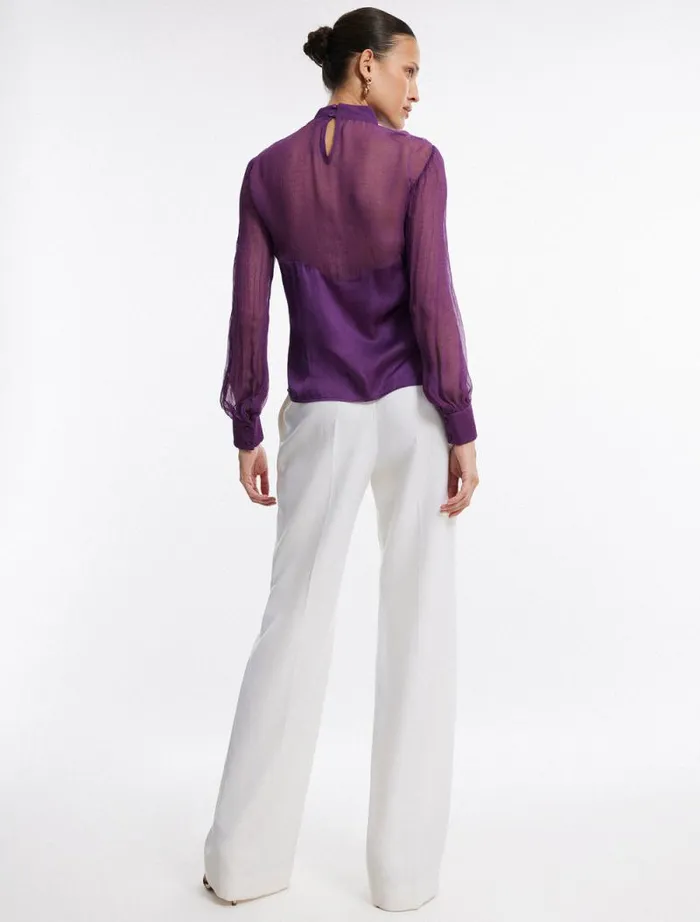 Women Plunging Sheer Panel Top Plum BCBG Tops Women Plunging Sheer Panel Top Plum BCBG Tops