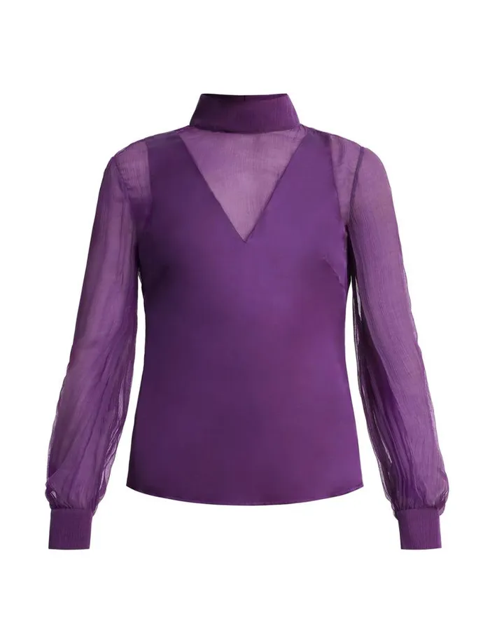 Women Plunging Sheer Panel Top Plum BCBG Tops Women Plunging Sheer Panel Top Plum BCBG Tops