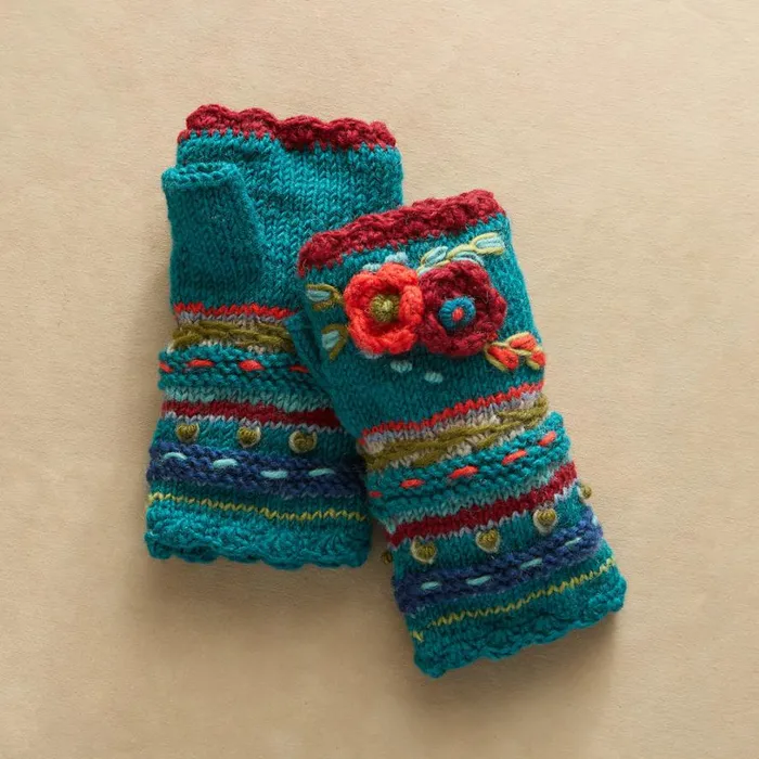 Women Posie Handwarmers Ocean Sundance Catalog Scarves and Gloves