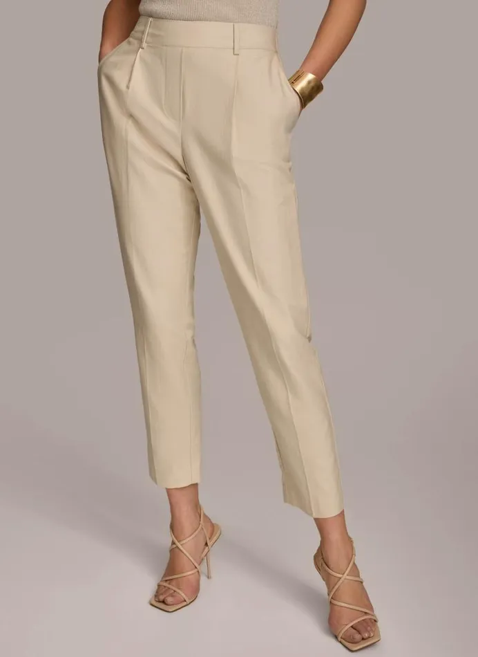 Women PULL ON TROUSER WITH PLEATS Beige Donna Karan New York Pants