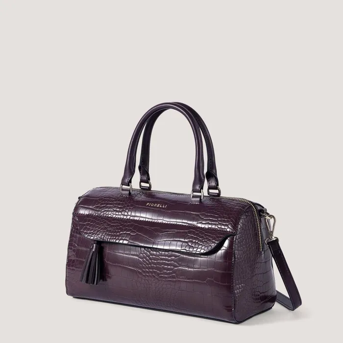 Women Remington Bowler Bag Burgundy Croc Fiorelli Grab Bags