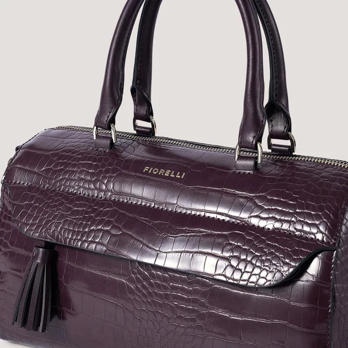 Women Remington Bowler Bag Burgundy Croc Fiorelli Grab Bags