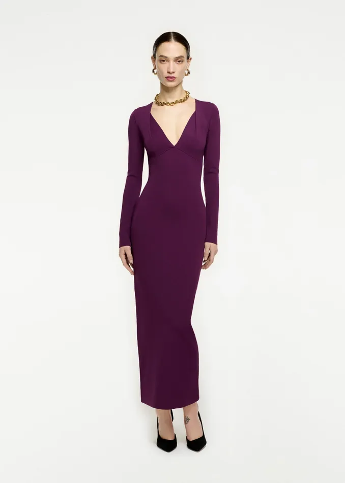 Women Roland Mouret Clothing Long Sleeve Pleat Knit Midi Dress