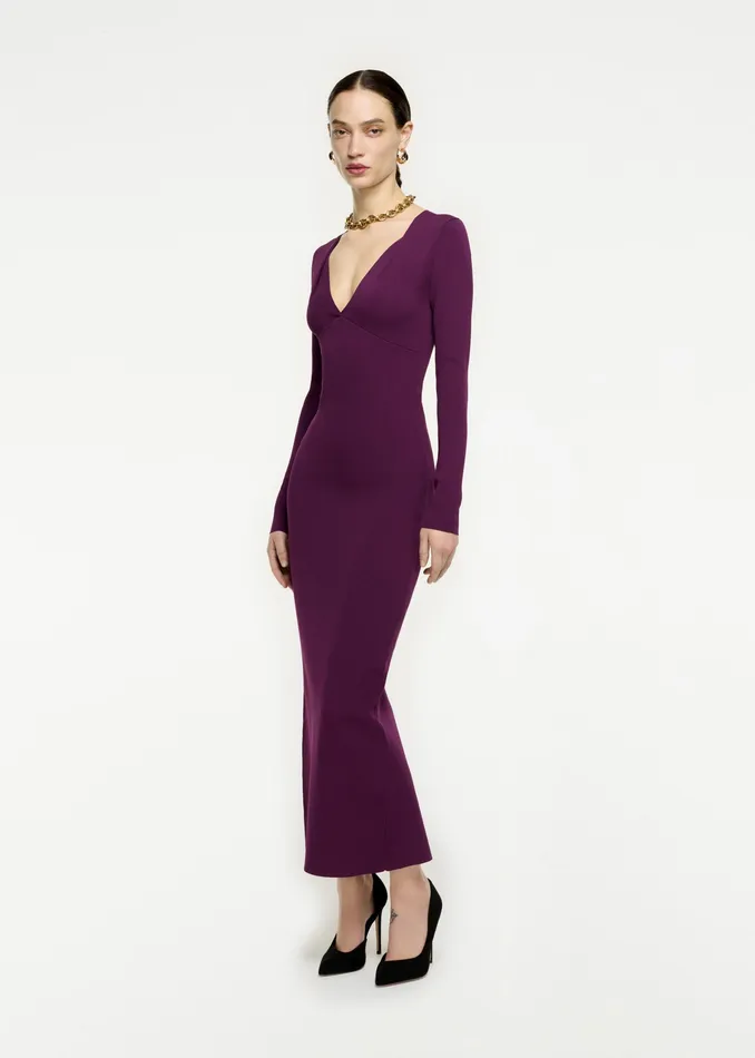 Women Roland Mouret Clothing Long Sleeve Pleat Knit Midi Dress