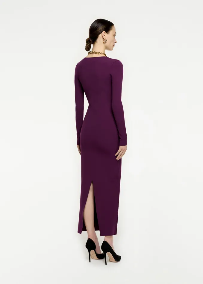 Women Roland Mouret Clothing Long Sleeve Pleat Knit Midi Dress