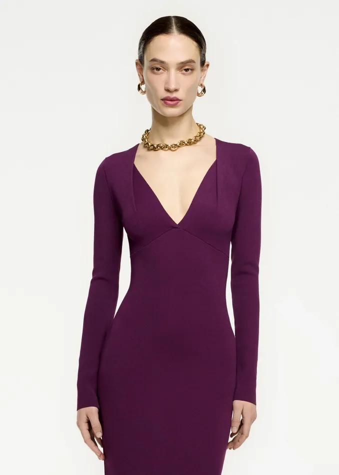 Women Roland Mouret Clothing Long Sleeve Pleat Knit Midi Dress