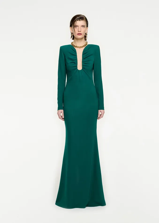 Women Roland Mouret Clothing Long Sleeve Stretch Cady Maxi Dress